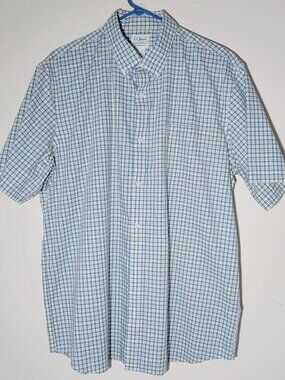 L.L. Bean Traditional Fit 100% Cotton Plaid Blue Yellow Button Down Shirt Sz L